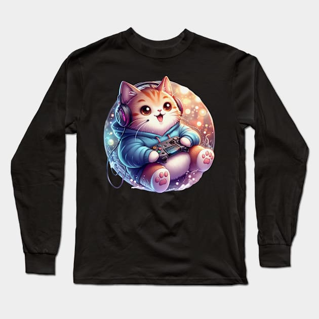 Gamer cat Long Sleeve T-Shirt by Cute&Brave